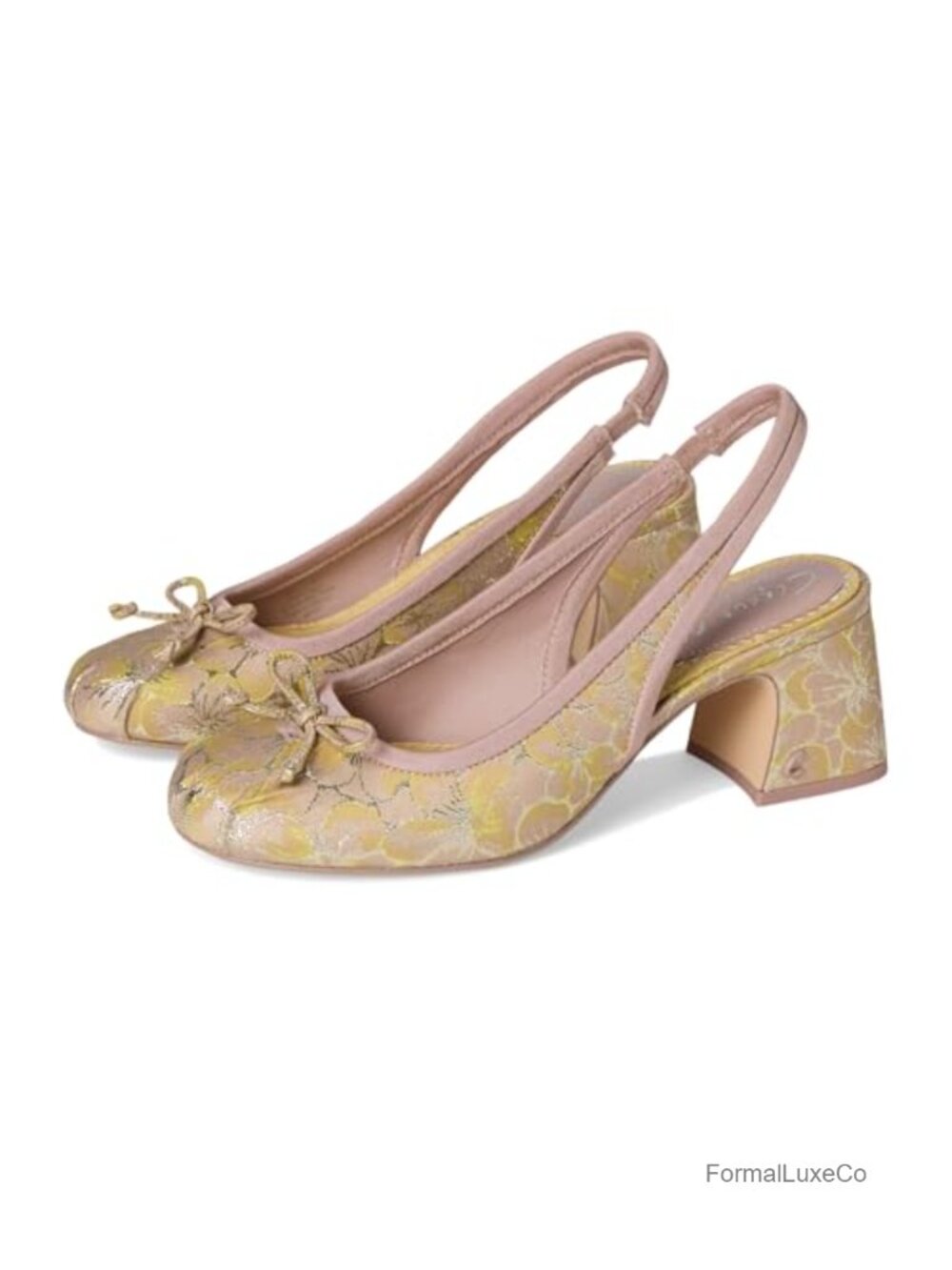 Slingback Block Heel Pump with Bow & Checkered Print